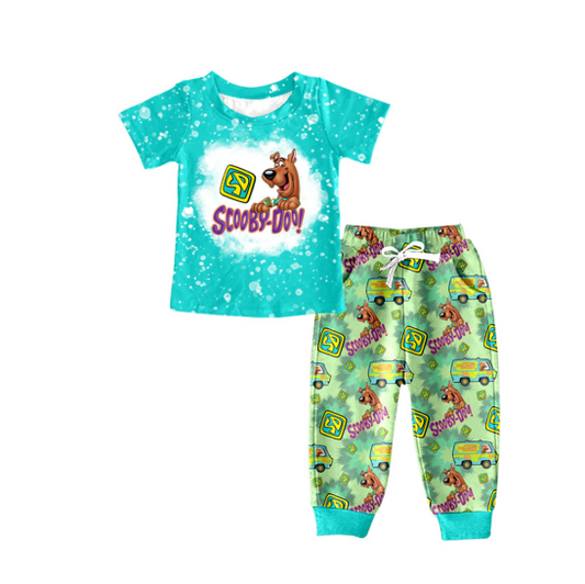 (Custom Design Preorder MOQ 5) Cartoon Dog Print Pocket Pants Boys Clothes Set