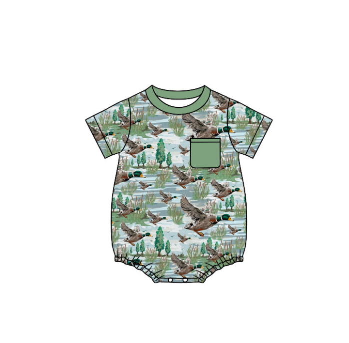 (Custom Design Preorder MOQ 5) Duck Print Baby Boys Summer Romper