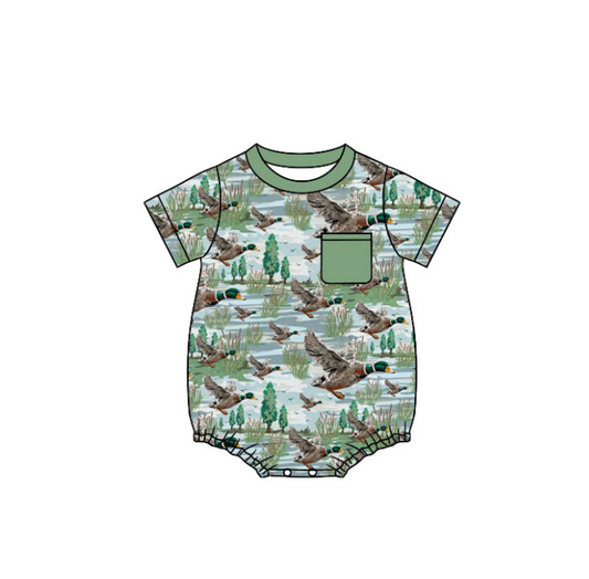 (Custom Design Preorder MOQ 5) Duck Print Baby Boys Summer Romper