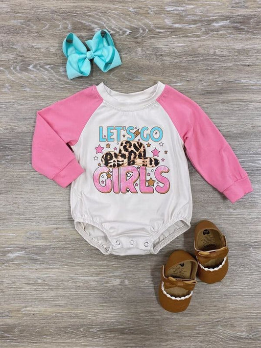 (Custom Design Preorder MOQ 5) Let's Go Girls Print Baby Girls Western Romper