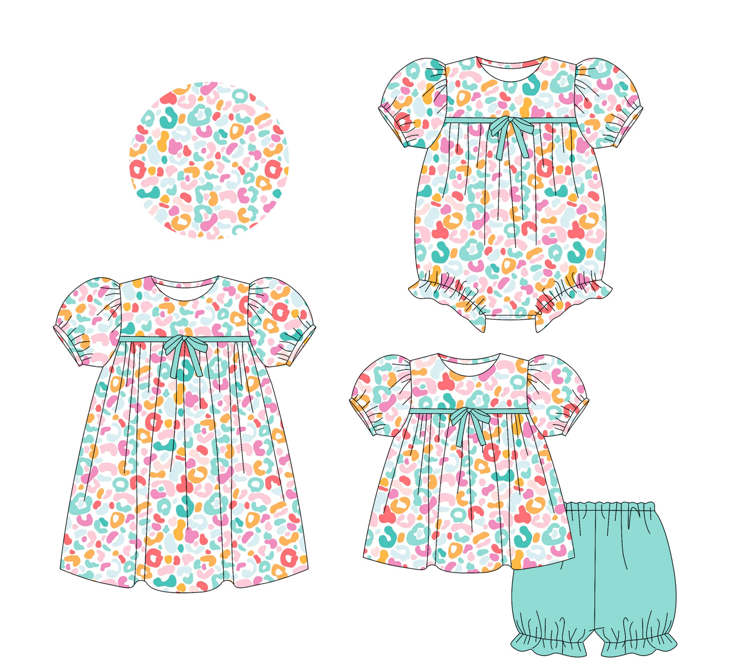 5.23(Custom Design Preorder MOQ 5 Each Design) Colorful Leopard Print Girls Summer Matching Clothes Sisters Wear