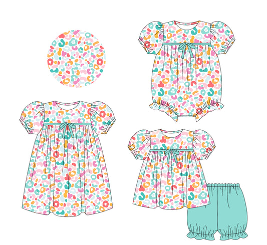 5.23(Custom Design Preorder MOQ 5 Each Design) Colorful Leopard Print Girls Summer Matching Clothes Sisters Wear