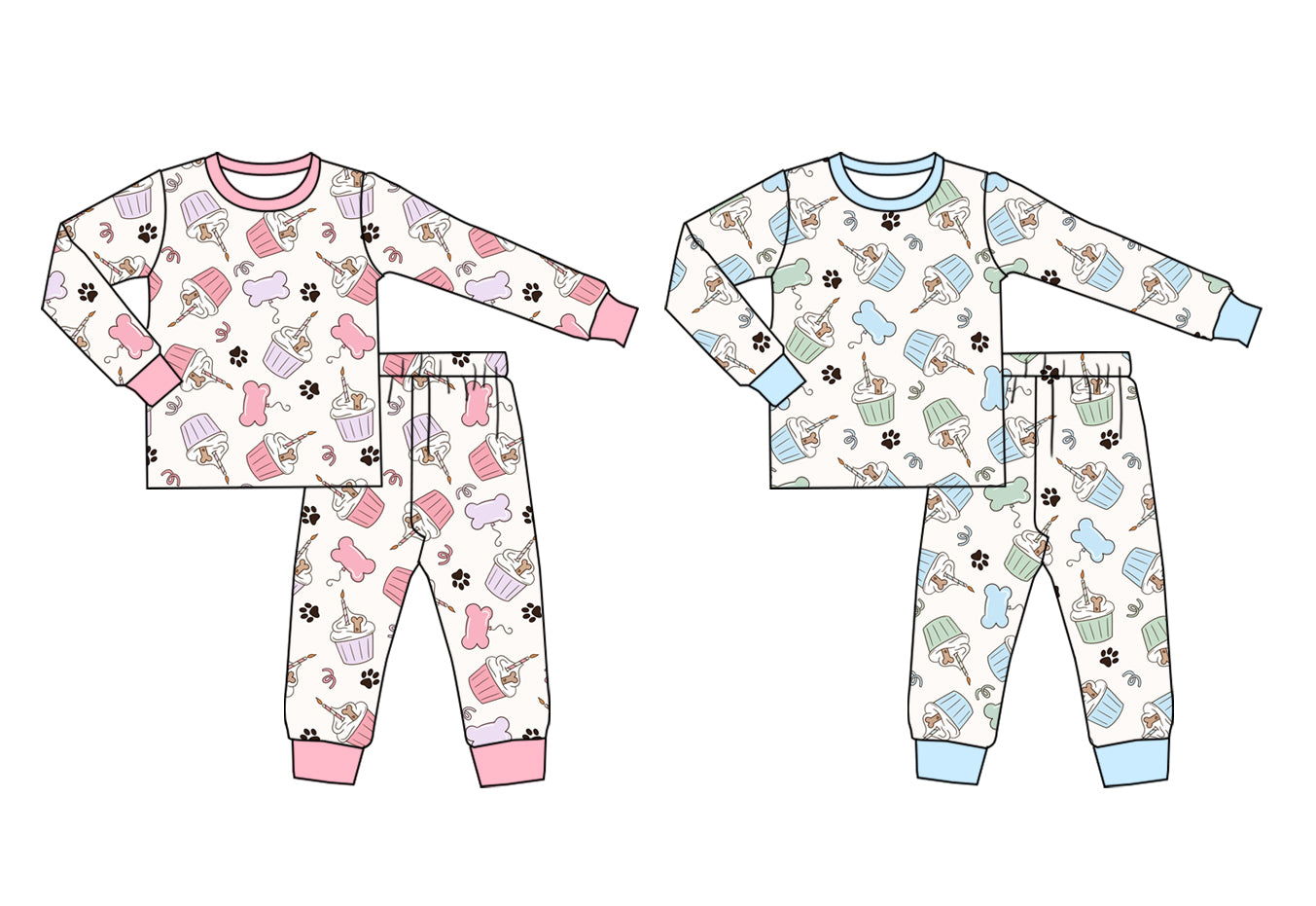 5.22(Custom Design Preorder MOQ 5 Each Design) Cake Paw Print Kids Happy Birthday Pajamas Matching Clothes Sibling Wear