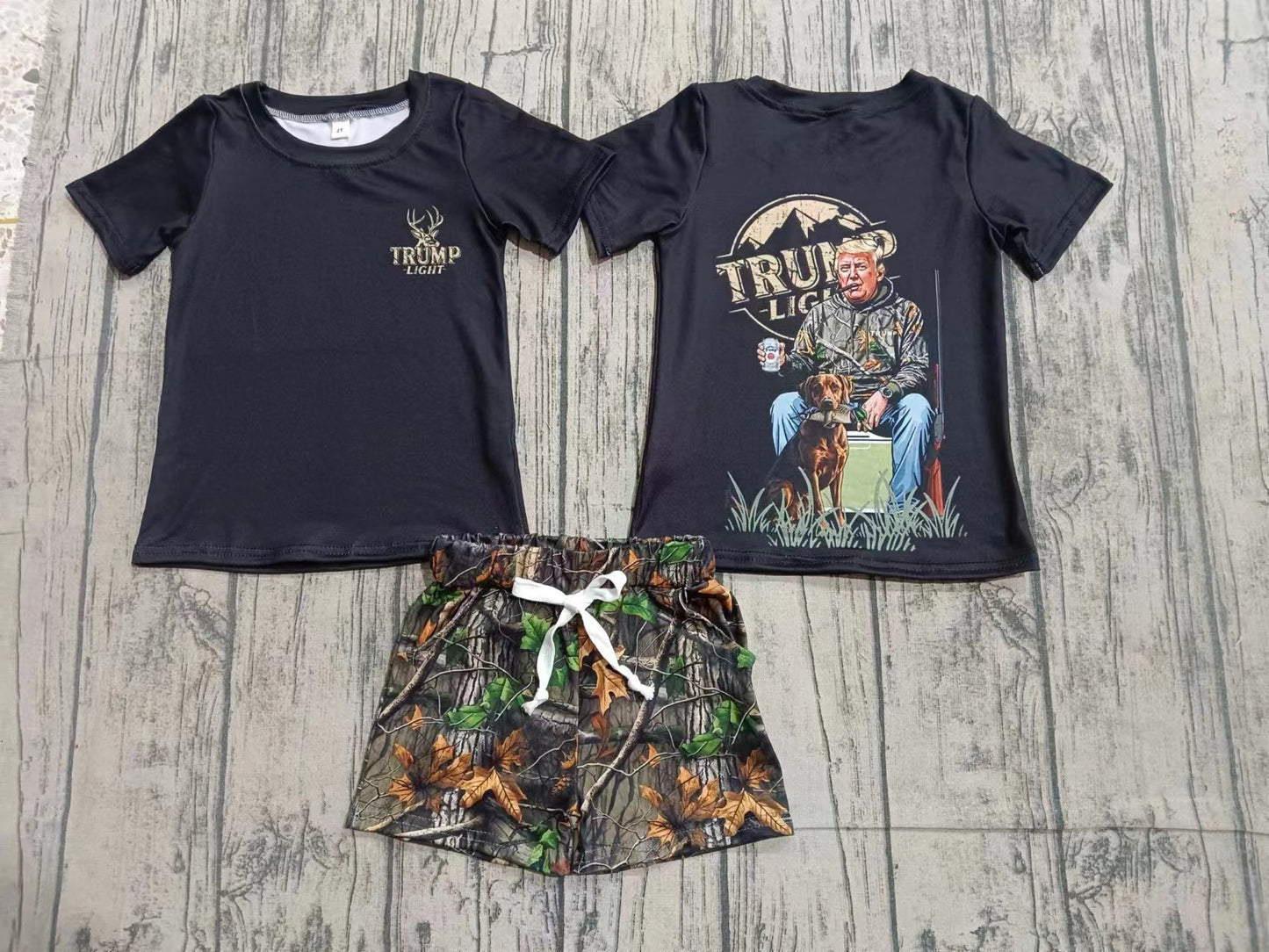 (Custom Design Preorder MOQ 3 ) Trump Top Branch Shorts Kids Summer Hunting Clothes Set