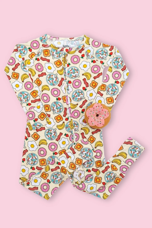 (Custom Design Preorder MOQ 5)  Food Print Baby Girls Long Sleeve Bamboo Sleeper Zipper Romper