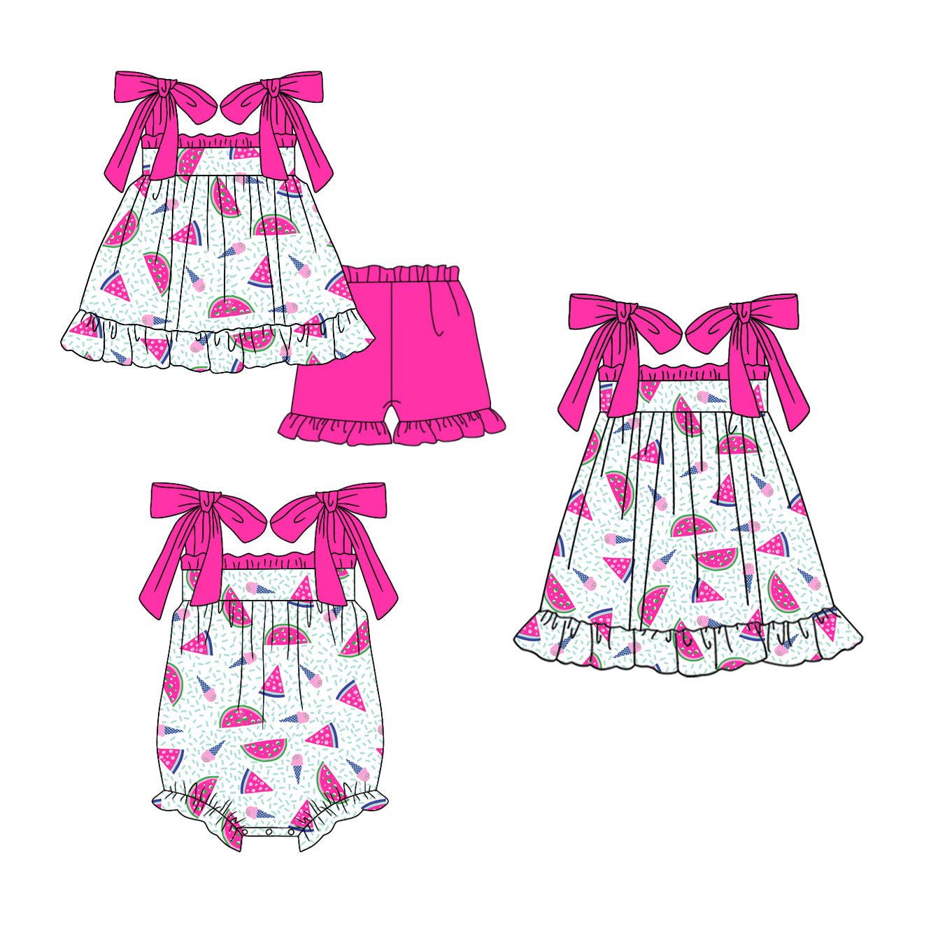 11.22(Custom Design Preorder MOQ 5 Each Design) Watermelon Print Girls Summer Matching Clothes Sisters Wear