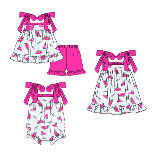 11.22(Custom Design Preorder MOQ 5 Each Design) Watermelon Print Girls Summer Matching Clothes Sisters Wear
