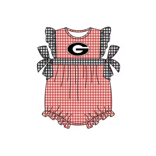 (Custom Design Preorder MOQ 5) Team's GROVE Plaid Print Baby Girls Summer Romper