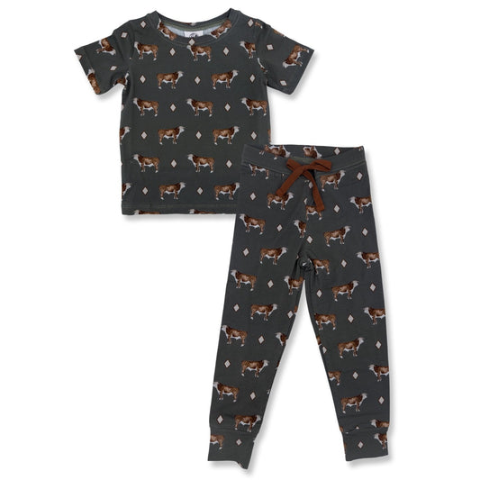 (Custom Design Preorder MOQ 5) Cows Print Kids Western Pajamas Clothes Set