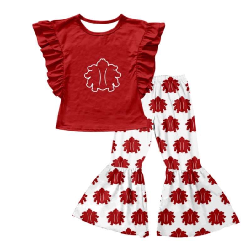 (Custom Design Preorder MOQ 5) Team's REDBUGS Red Print Bell Pants Girls Clothes Set