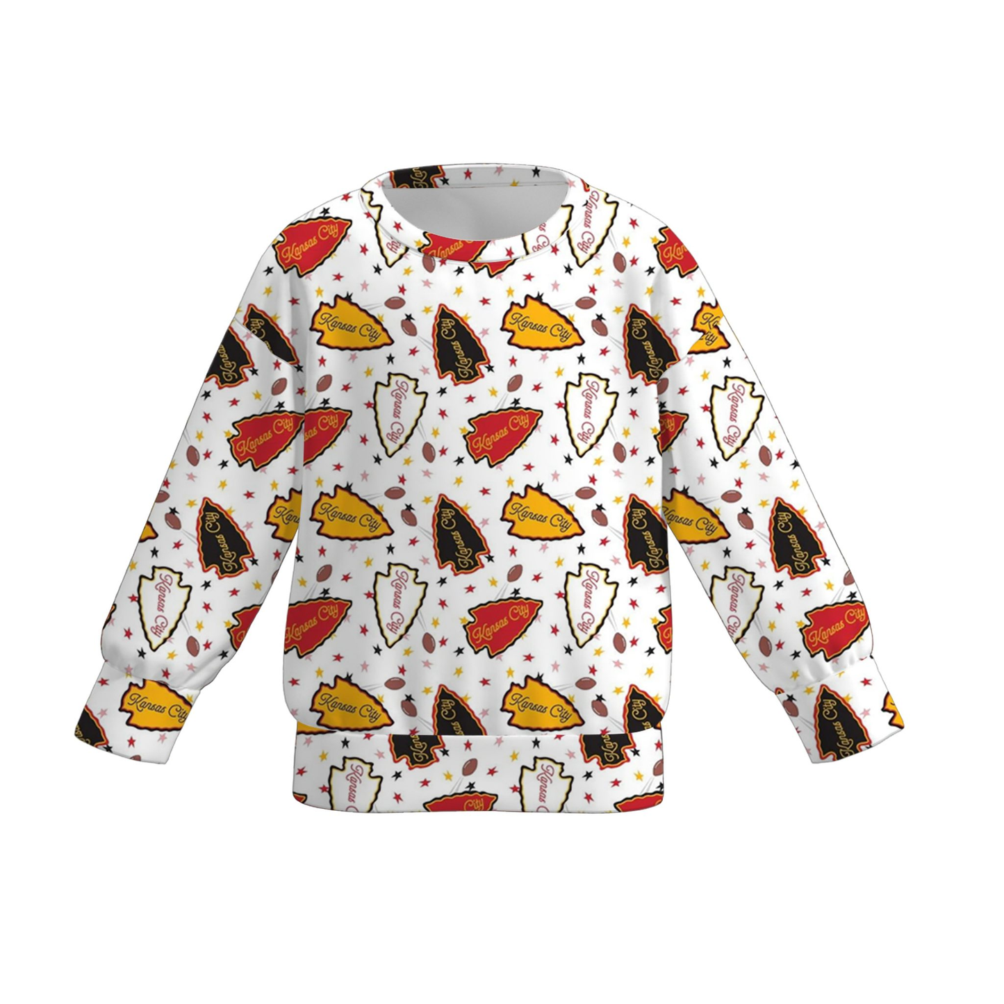 (Custom Design Preorder MOQ 5 ) Team's Kansas City KC Print Kids Long Sleeve Tee Shirts Top