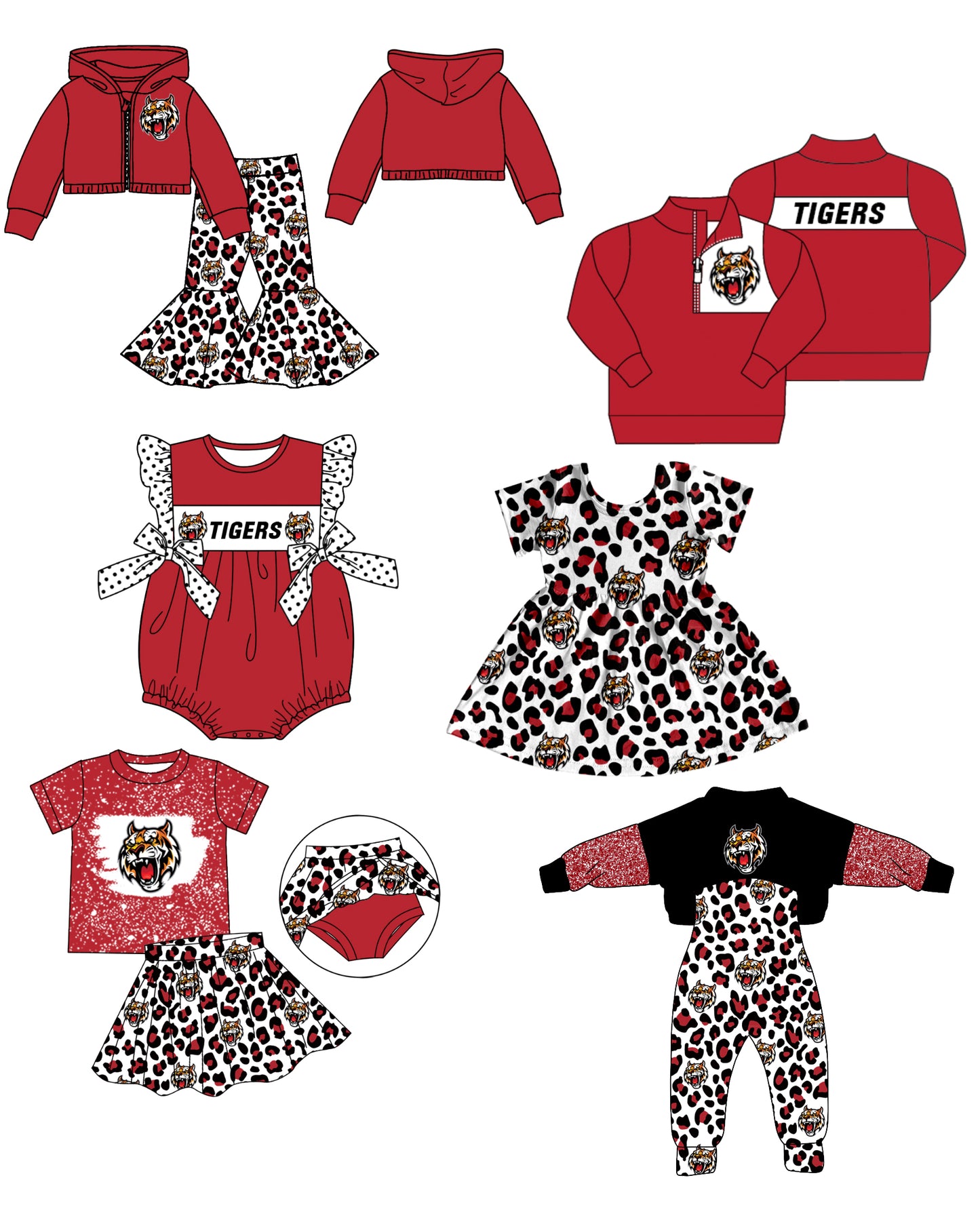 (Custom Design Preorder MOQ 5 Each Design) Team's Tiger Leopard Print Kids Summer Matching Clothes Sibling Wear