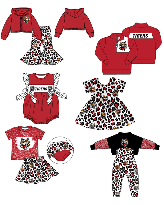 (Custom Design Preorder MOQ 5 Each Design) Team's Tiger Leopard Print Kids Summer Matching Clothes Sibling Wear