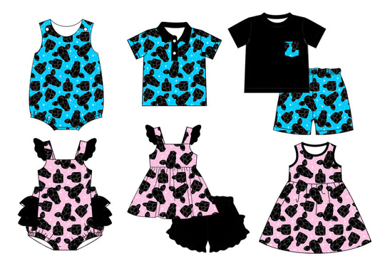 11.18(Custom Design Preorder MOQ 5 Each Design) Cow Tags Western Print Kids Summer Matching Clothes Sibling Wear