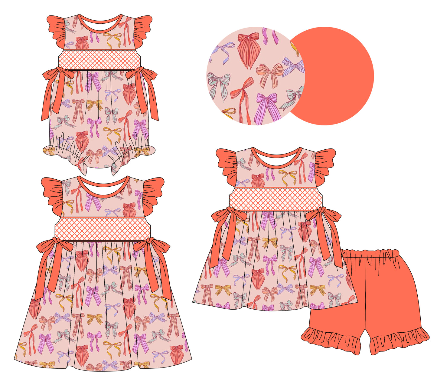 3.8(Custom Design Preorder MOQ 5 Each Design) Boots Orange Print Girls Summer Matching Clothes Sisters Wear
