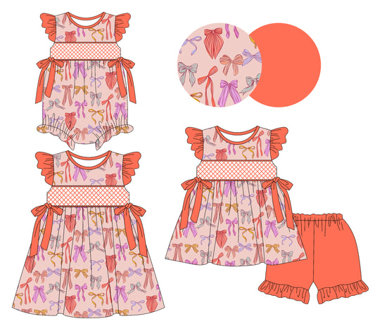 3.8(Custom Design Preorder MOQ 5 Each Design) Boots Orange Print Girls Summer Matching Clothes Sisters Wear