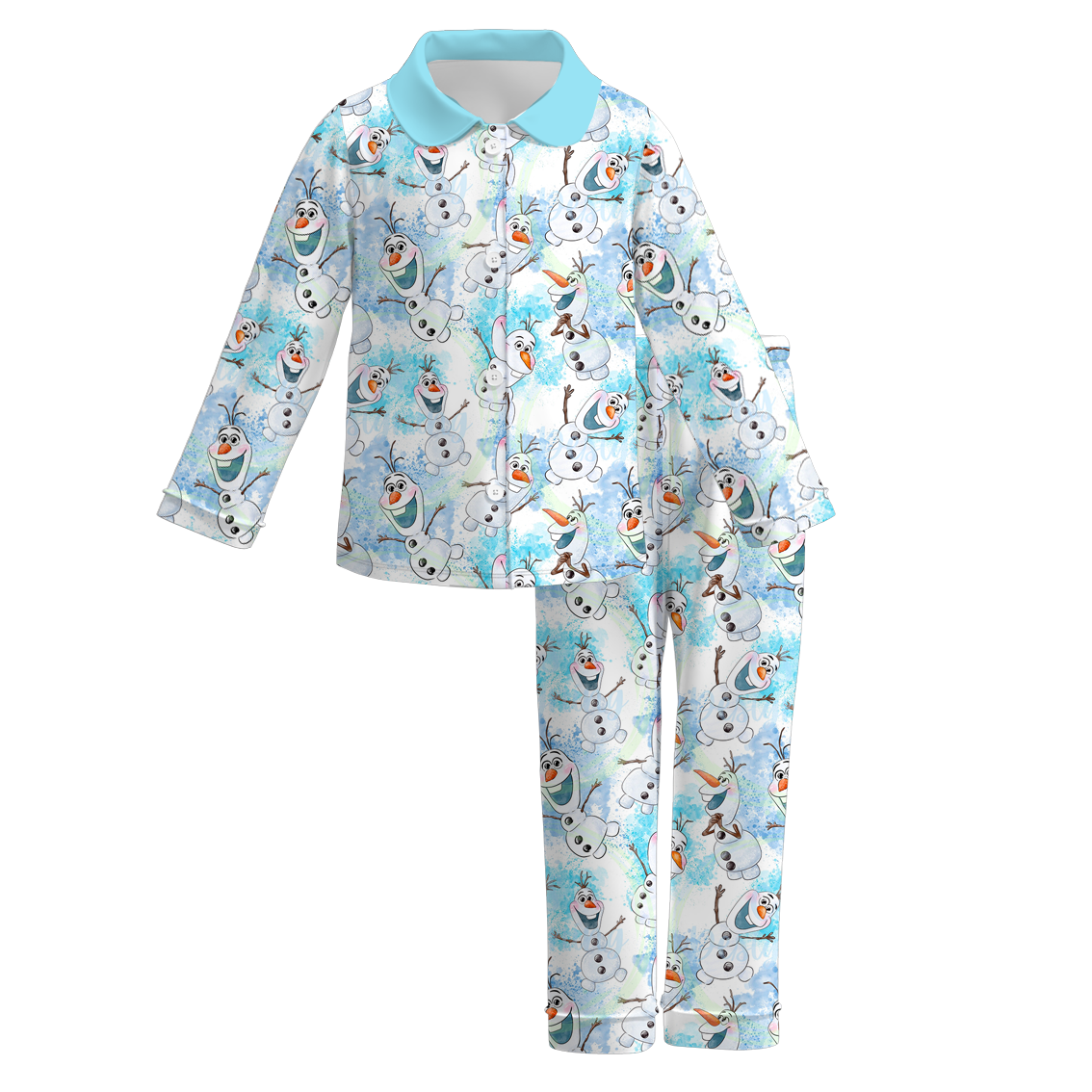 (Custom Design Preorder MOQ 5)  Cartoon Snowman Print Kids Fall Buttons Pajamas Clothes Set