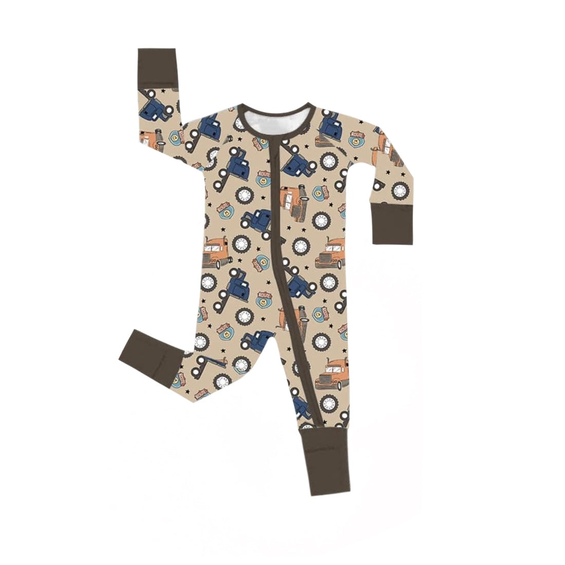 (Custom Design Preorder MOQ 5) Trucks Print Baby Boys Zipper Sleeper Romper