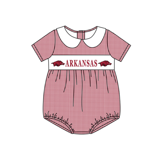 (Custom Design Preorder MOQ 5)  Team's ARKANSAS Print Baby Girls Summer Romper