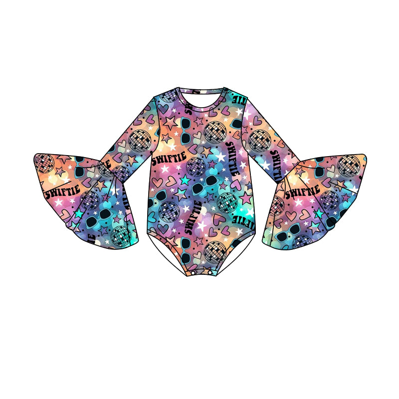 (Custom Design Preorder MOQ 5) Singer Design Heart Tie-dye Print Baby Girls Romper