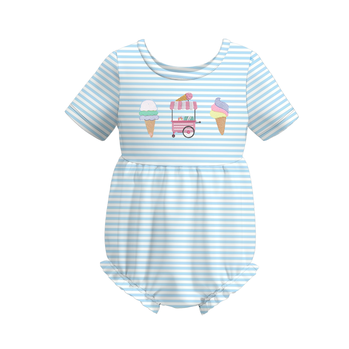 (Custom Design Preorder MOQ 5) Ice Cream Blue Stripes Print Baby Girls Romper