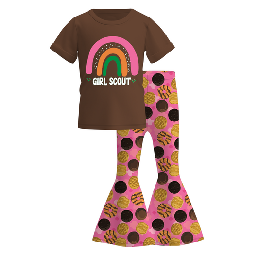 (Custom Design Preorder MOQ 5) Girl Scout Rainbow Top Cookie Bell Pants Girls Clothes Set
