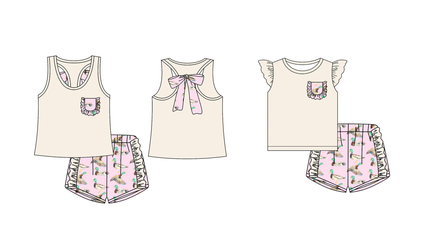 12.14(Custom Design Preorder MOQ 5 Each Design) Ivory  Top Duck Shorts Girls Summer Matching Clothes Sisters Wear