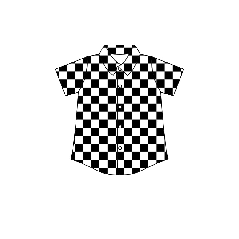 (Custom Design Preorder MOQ 5 Each Item) Team's Black Plaid Print Summer Tee Shirts Top Mom and Me Matching Clothes