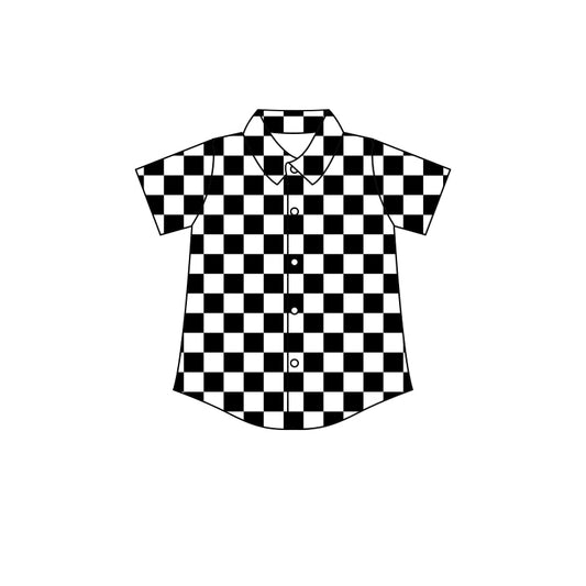 (Custom Design Preorder MOQ 5 Each Item) Team's Black Plaid Print Summer Tee Shirts Top Mom and Me Matching Clothes