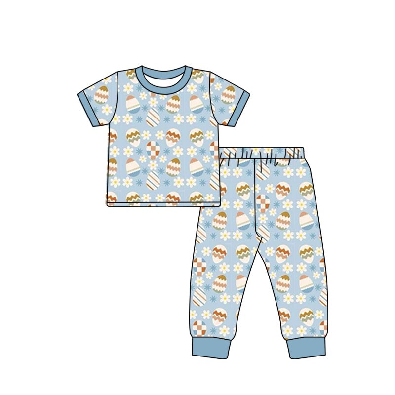 (Custom Design Preorder MOQ 5) Eggs Print Boys Easter Pajamas Clothes Set