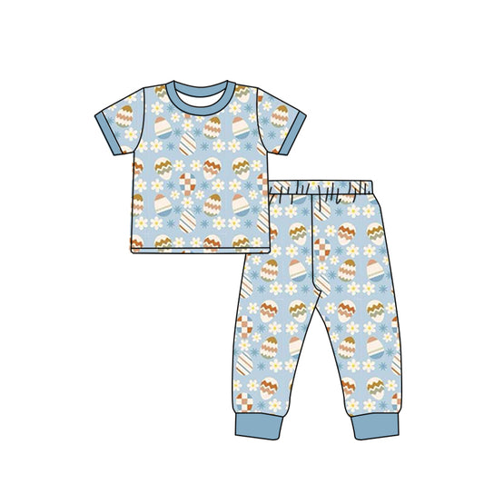 (Custom Design Preorder MOQ 5) Eggs Print Boys Easter Pajamas Clothes Set