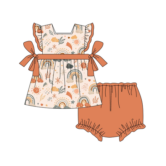 (Custom Design Preorder MOQ 5) Rainbow Flowers Baby Girls Fall Bummie Sets