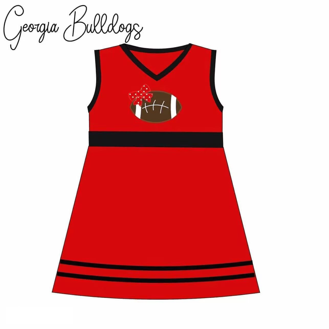 (Custom Design Preorder MOQ 5)  Red Black Football Print Girls Knee Length Dress