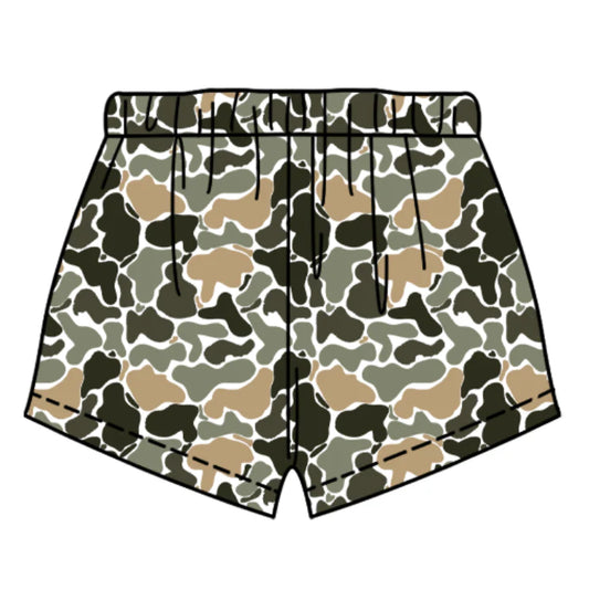 (Custom Design Preorder MOQ 5 Each Item)  Khaki Camo Print Summer Bottom Shorts Mom and Me Matching Clothes