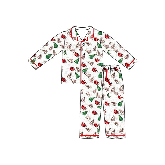 (Custom Design Preorder MOQ 5)  Christmas Cake Print Boys Buttons Pajamas Clothes Set