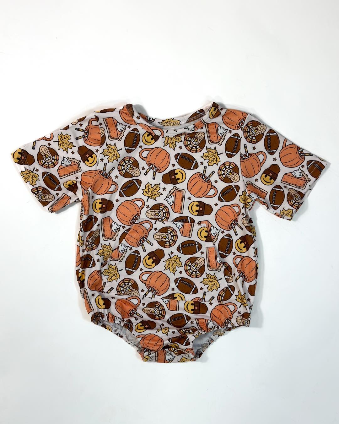 (Custom Design Preorder MOQ 5) Leaf Football Pumpkin Print Baby Fall Romper