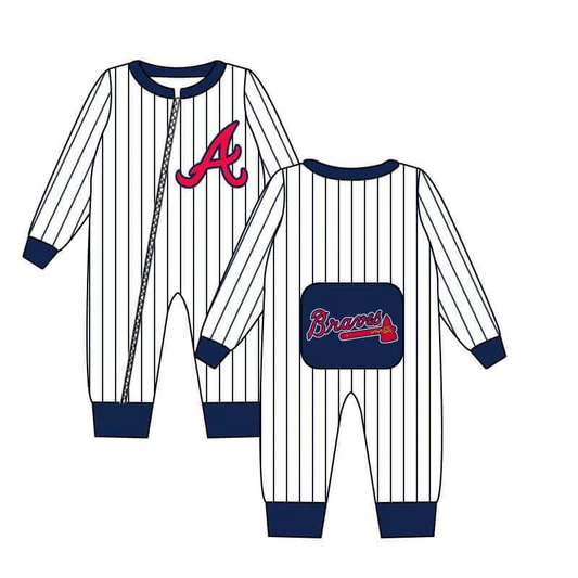 (Custom Design Preorder MOQ 5)  Team's A Stripes Print Baby Boys Zipper Romper