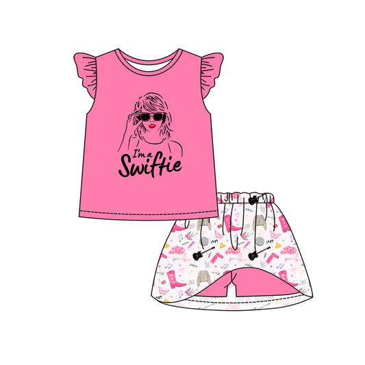 12.10(Custom Design Preorder MOQ 5) Singer Swiftie Pink Top Skirts Shorts Girls Summer Clothes Set