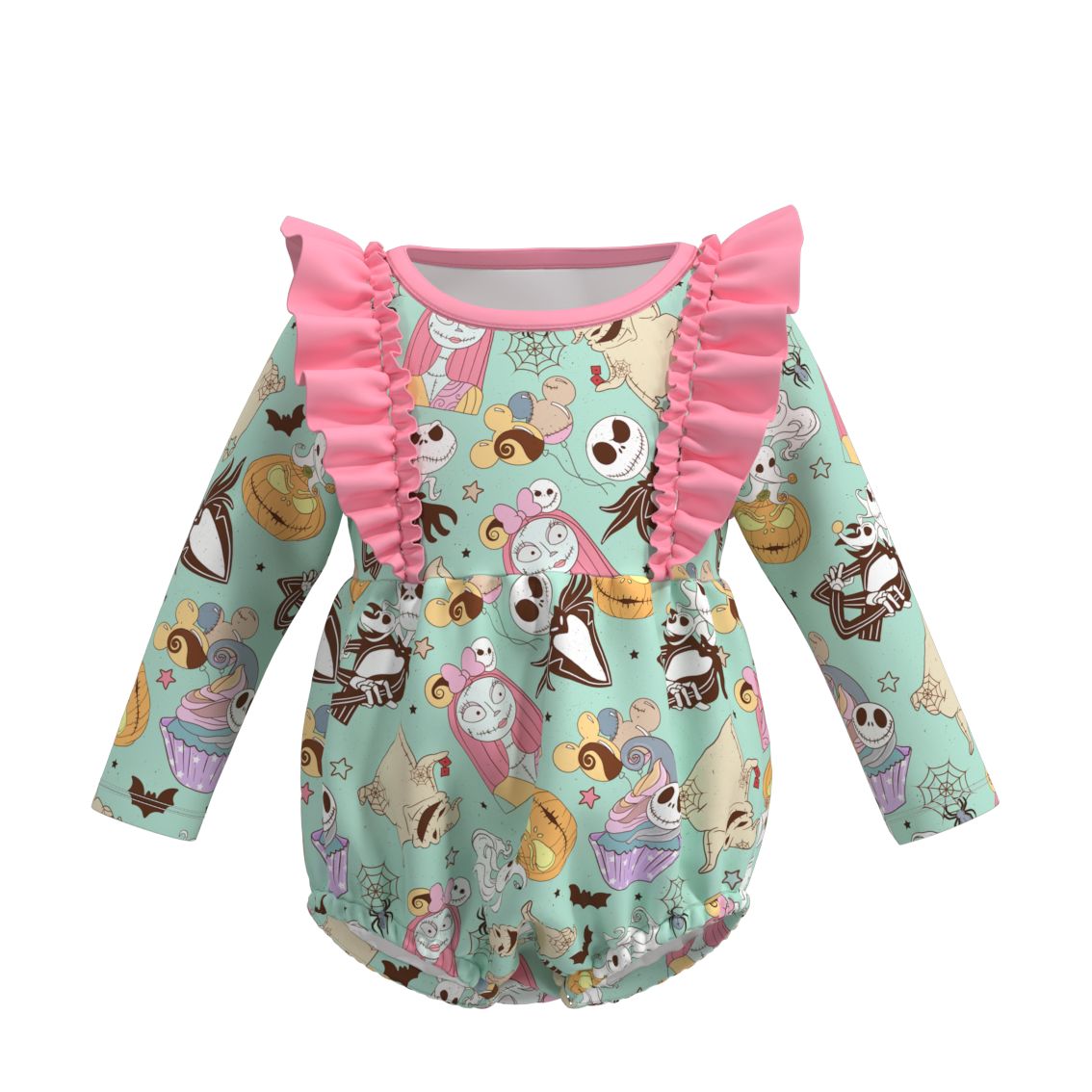 (Custom Design Preorder MOQ 5) Cartoon Figure Print Baby Girls Halloween Romper