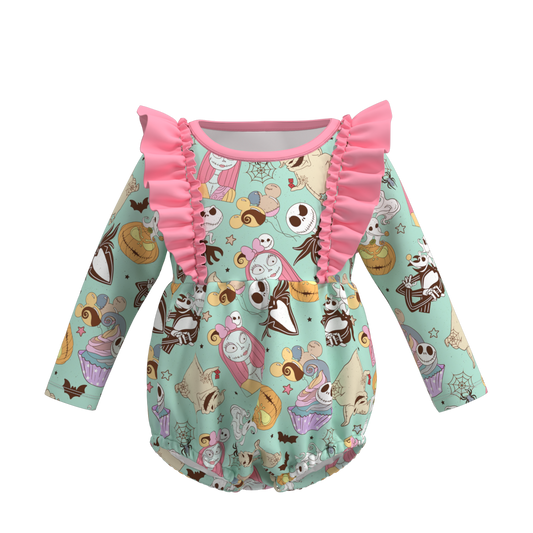 (Custom Design Preorder MOQ 5) Cartoon Figure Print Baby Girls Halloween Romper