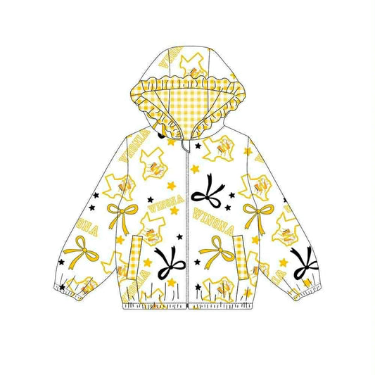 (Custom Design Preorder MOQ 5) Team's WINONA Bows Print Pockets Girls Long Sleeve Zipper Jackets Top