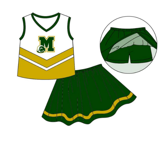 (Custom Design Preorder MOQ 5) Green Football Team’s Print Skirts With Shorts Girls Summer Clothes Set