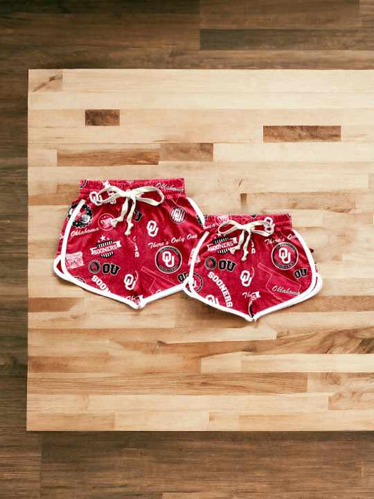 (Custom Design Preorder MOQ 5)  Team's Red SOONERS Print Kids Summer Shorts