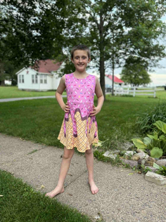 GSD2413  Sprinkles Print Girls Backless Summer Shorts Knee Length Yoga Dress