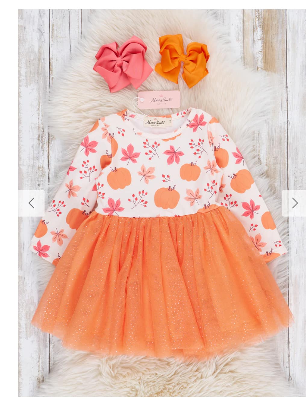 (Custom Design Preorder MOQ 5) Pumpkin Print Girls Knee Length Fall Orange Tulle Dress