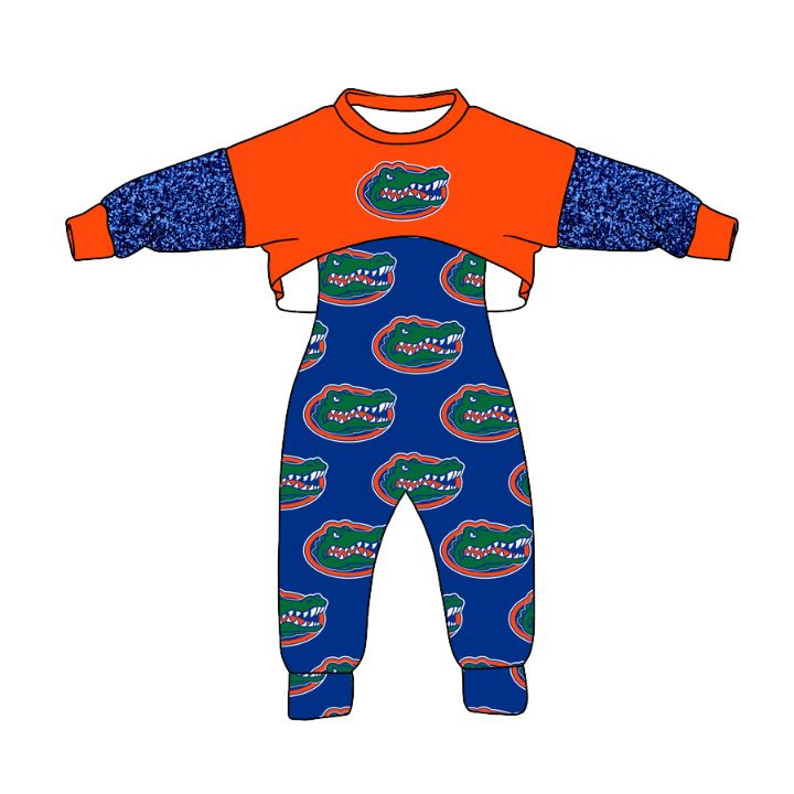 (Custom Design Preorder MOQ 5) Football Team's Florida Gators Print Jumpsuits Girls Fall Clothes Set