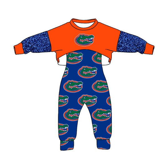 (Custom Design Preorder MOQ 5) Football Team's Florida Gators Print Jumpsuits Girls Fall Clothes Set