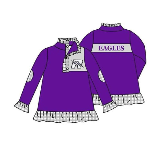 (Custom Design Preorder MOQ 5) Team's Eagles Print Girls Long Sleeve Pullover Buttons Tops