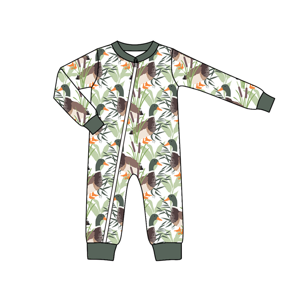 (Custom Design Preorder MOQ 5)  Duck Print Baby Boys Zipper Romper