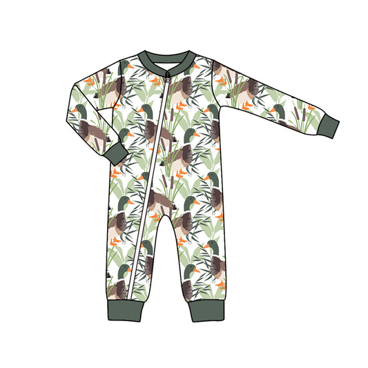 (Custom Design Preorder MOQ 5)  Duck Print Baby Boys Zipper Romper